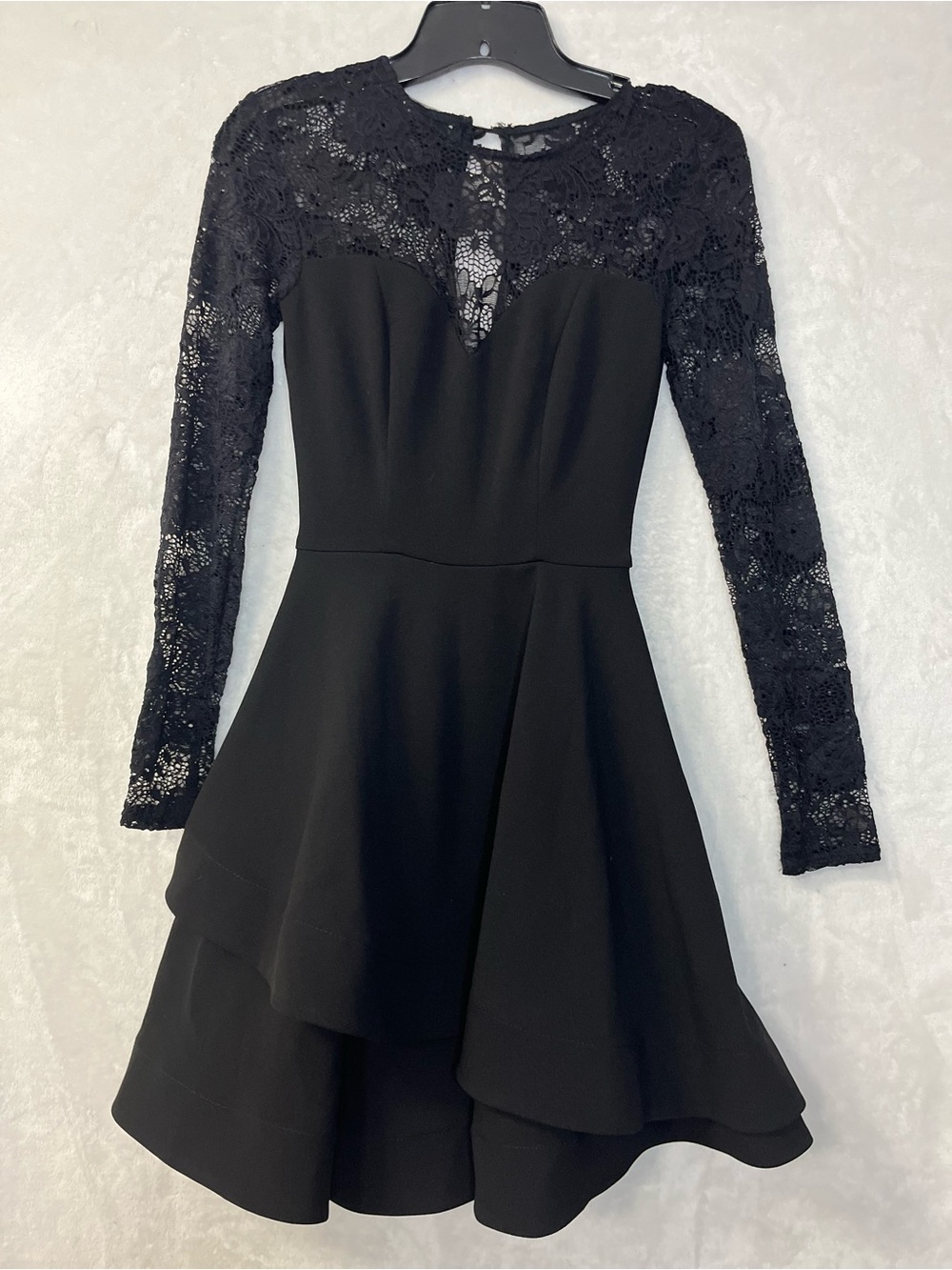 B Darlin Black Lace Long-Sleeve Fit & Flare Dress